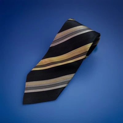 VTG 90s ALEXANDER JULIAN Neck Tie Mens Brown Repp Stripe Silk Regimental COLOURS - Image 1 of 4