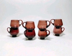 Vintage MCM Hand Blown Amethyst Glass 8 oz Mugs Set of 8 with Rough Pontil Marks - Picture 1 of 20