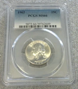 1962 WASHINGTON SILVER QUARTER PCGS MS66 WHITE (2990) - Picture 1 of 6