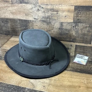 BC HATS steer hide leather AUSTRALIAN outback Black Large Hat Cap - Picture 1 of 6