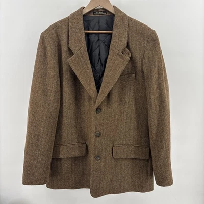 LL Bean Шетландская шерсть куртка мужская 40R Thinsulate Herringbone блейзер спортивное пальто - Изображение 1 из 4