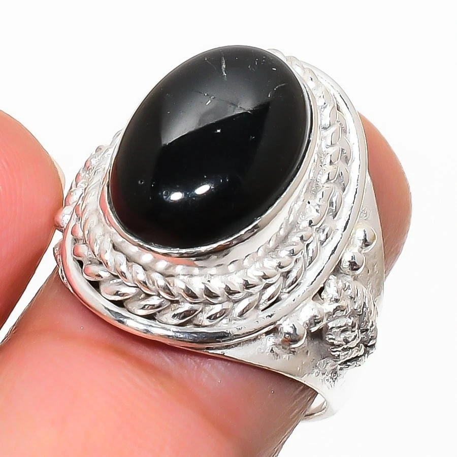 Anillo de plata esterlina 925 con piedras preciosas de ónix negro para regalo Foto 1 de 1