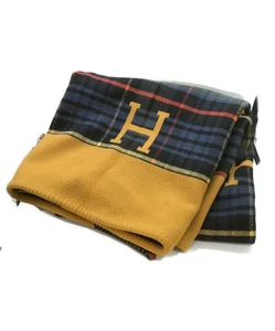 Hermes Coperta Cashmere Tartan Check Blu Navy Giallo Logo H Usata Senza Scatola - Foto 1 di 8