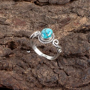 Blue Copper Turquoise Gemstone 925 Sterling Silver Handmade Jewelry Ring - Picture 1 of 3