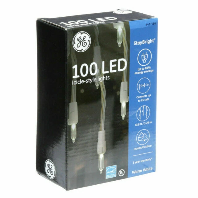 GE 0351641 Indoor/Outdoor Constant Stay Bright Icicle String Lights - 100 Count