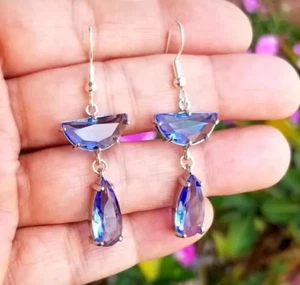 Sterling Silver Sapphire Earrings, Cornflower Blue Sapphire Dangle Earrings - Picture 1 of 6