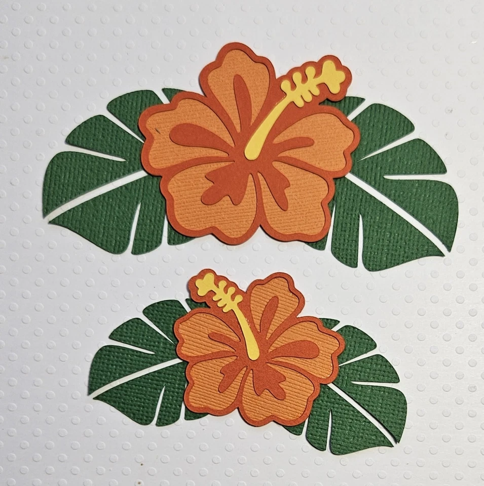 Juego de 2 flores de hibusco hawaiano naranja. Álbum de recortes, piezas de papel para hacer tarjetas Foto 1 de 1