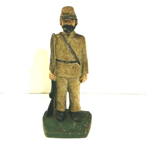 Vintage Painted Cast Iron Civil War Confederate Soldier Door Stop Bookend 7 in - Picture 1 of 10