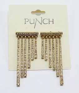 Nuevos pendientes de barra de diamantes de imitación fundidos en tono dorado de Punch #SE6 - Imagen 1 de 2