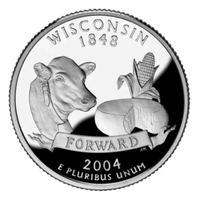 🇺🇸 US State Quarter coin 25 cents, Wisconsin, 2004 - Image 1 of 2