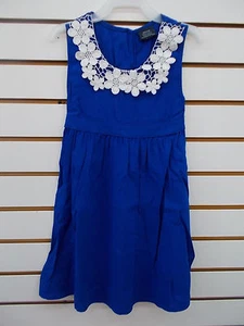 Girls Blue Rayon Dress w/ Flower Lace Sizes 4/5, 6/6X, 7/8, & 10/12 - Picture 1 of 3