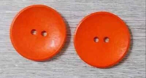 large wood orange sewing buttons 2 holes crafts 1 1/8 inch 2pc - Picture 1 of 2