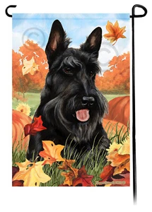 Falling Leaves Garden Flag - Black Scottish Terrier - Picture 1 of 1
