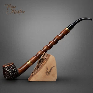 Mr. Brog HAND WOODEN TOBACCO SMOKING PIPE 15 Bent Albert Churchwarden Rustic BOX - Foto 1 di 6