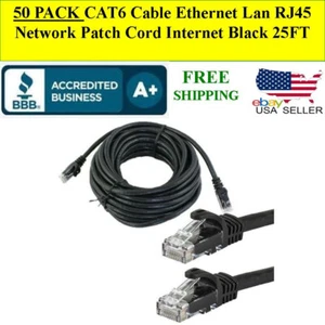 50er-Pack CAT6-Kabel Ethernet LAN RJ45 Netzwerk Patchkabel Internet SCHWARZ 25 FUSS - Bild 1 von 2