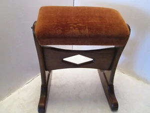 Vintage Wood Rocking Footstool footrest velvet top Swivel-Rocking 18”t 16’ wide - Picture 1 of 10