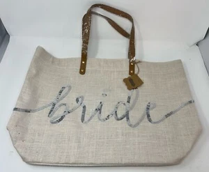 Mud Pie Sequin Bride Tote Bag 14" Tall 22” Wide Brand New Silver Sequins - Picture 1 of 10