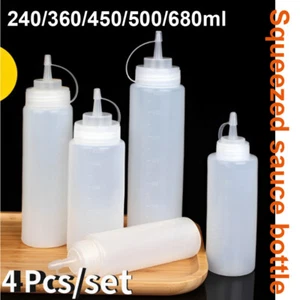 4x Plastic Squeeze Sauce Bottle Condiments Dispenser Mayo Clear W/ Lid 240-680ml - Picture 1 of 10