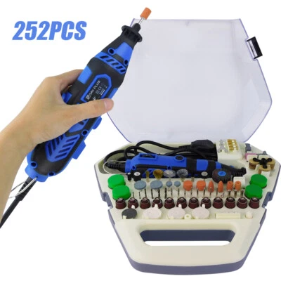 DAYPLUS 252pcs for Dremel Type Mini Rotary Hobby Drill Tool Grinder & Case + Accessories