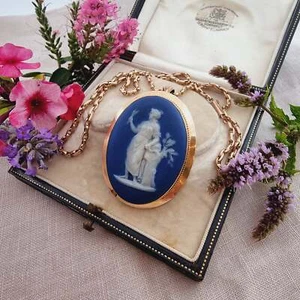 Antica Collana Ciondolo Cammeo Diasperware Oro Rosa 9ct - Foto 1 di 11