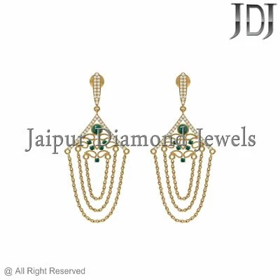 14kt Oro Amarillo Natural Pavé Diamante Emerald Eslabón Cadena Colgante Joyería - Imagen 1 de 4