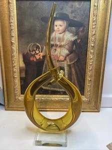 Murano Vintage Amber Art Glass LOVE KNOT Swirl Abstract Sculpture 13” Tall - Picture 1 of 10