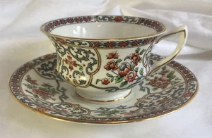 Taza de té Aynsley platillo de amapola inspirado en Asia rojo naranja flores florales vintage - Imagen 1 de 13