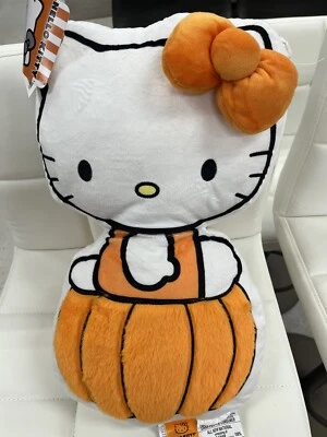 Hello Kitty Sitting On Pumpkin Decorative Pillow Halloween 2024 18” - Image 1 of 2