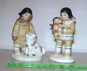 "Statuine vintage in ceramica eschimese canadesi 4""-5" - Foto 1 di 6
