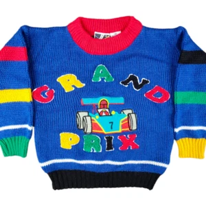 Vintage Grand Prix Sweater Boys Size 4 80s 90s Electric Kids Racing Car - Picture 1 of 6
