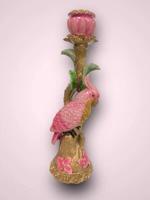 Exotic Candle Holder with Parrot Budgie Branch Gold Pink 26.5cm NEW - Image 1 of 4