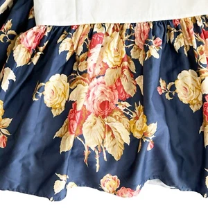 VTG Ralph Lauren KING Ruffled Bed Skirt Winslow Navy Blue Floral Cabbage Rose - Picture 1 of 6