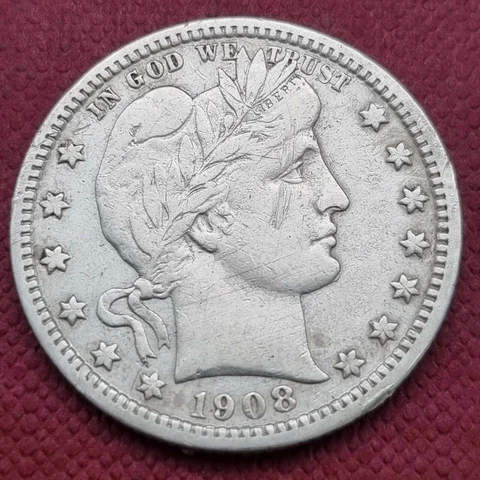 1908 D Barber Quarter 25c Better Grade XF Details #44606 Cover