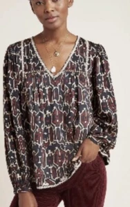 Anthropologie Maeve Blouse Veda Embroidered Size Small Boho Peasant - Picture 1 of 13