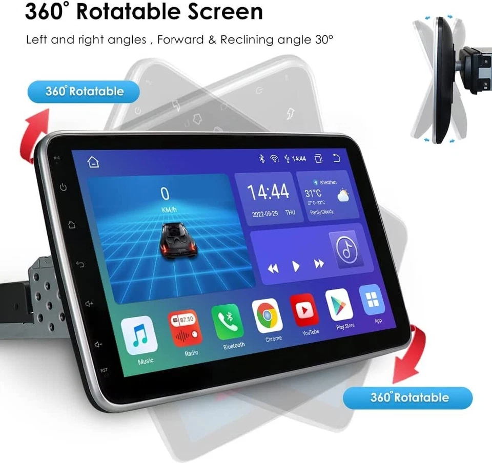 10.1" Rotatable Car Stereo Radio Android 12 1 Din GPS Wifi Carplay DSP 4+32GB - Image 1 of 4