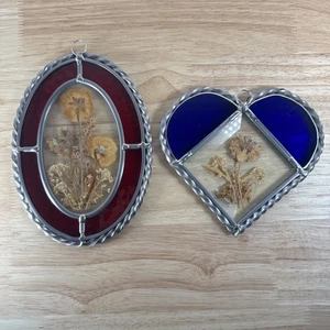 Lote de 2 vidrieras vintage duraderas flores prensadas decoración ventana - Imagen 1 de 9