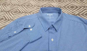Rhone Herren Hemd L blau gestreift Langarm geknöpft Commuter Micro Gingham kariert - Bild 1 von 13