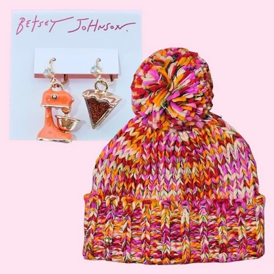 BUNDLE - Kate Spade Hat Beanie Marker Pink, Betsey Johnson Pumpkin Pie Earrings - Image 1 of 4