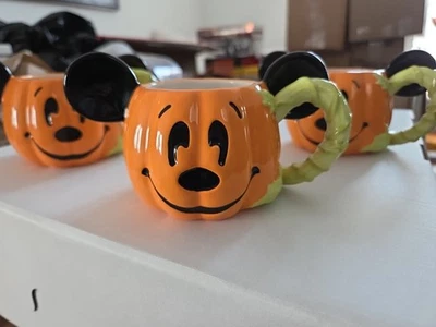 Disney Parks Mickey Mouse Halloween Pumpkin Ceramic Mini Mug 2009/10 set of 3 - Image 1 of 4