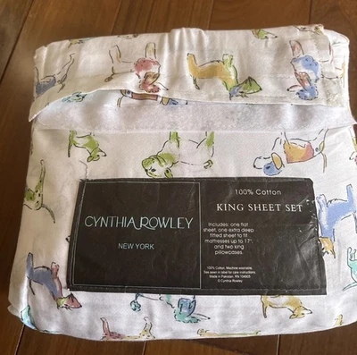 Набор простыней Cynthia Rowley All Dog Breed 100% хлопок королевский размер 4 шт. - Изображение 1 из 4