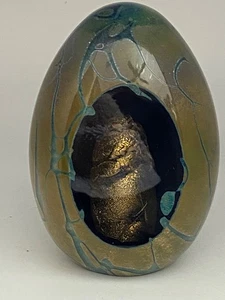 Multicolored Paperweight with Gold Figure Inside, Artist Signed, 4.5" Tall - Picture 1 of 8