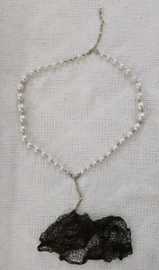 Vintage Perlenkette imitat mit Haarnetz Schmuck Bakelit? Sauber Schön! - Bild 1 von 9