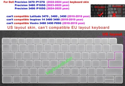 US Keyboard Skin Cover For Dell Precision 3470 P137G 3480 3490 P165G laptop - Image 1 of 4