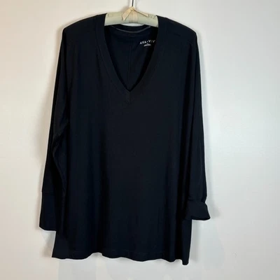 Camisa Ava & Viv Nueva con Etiquetas Negra Algodón Manga Larga Cuello en V Talla 2X Foto 1 de 4