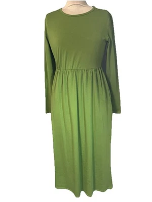 Qi Mei Size Medium Green Long Sleeve Maxi Dress Pockets - Image 1 of 4