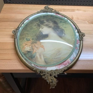 Vintage Oval Metal Picture Frame With Convex Bubble Glass And Tin Backer - Picture 1 of 15