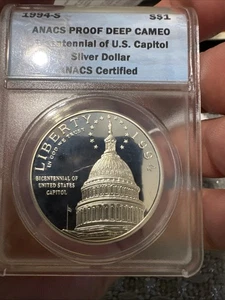1994 S Bicentennial U. S. Capitol Commemorative Silver Dollar Proof ANACS Cert. - Picture 1 of 2