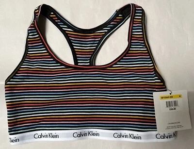 NWT CALVIN KLEIN UNLINED RACERBACK MULTI STRIPED BRA QP1036X MEDIUM $24  - Image 1 of 2