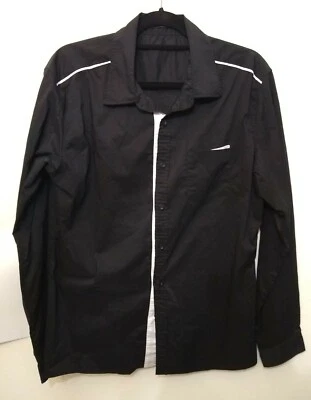 Camisa masculina Doublju XL preta manga longa ajuste 100% algodão botão fino faroeste - Imagem 1 de 4