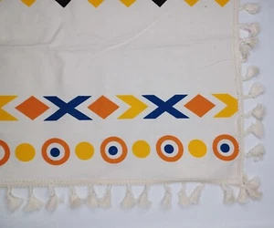 Aztec Tribal Pattern Fabric Tablecloth Tassel Fringe Rectangular 56" X 100" - Picture 1 of 5